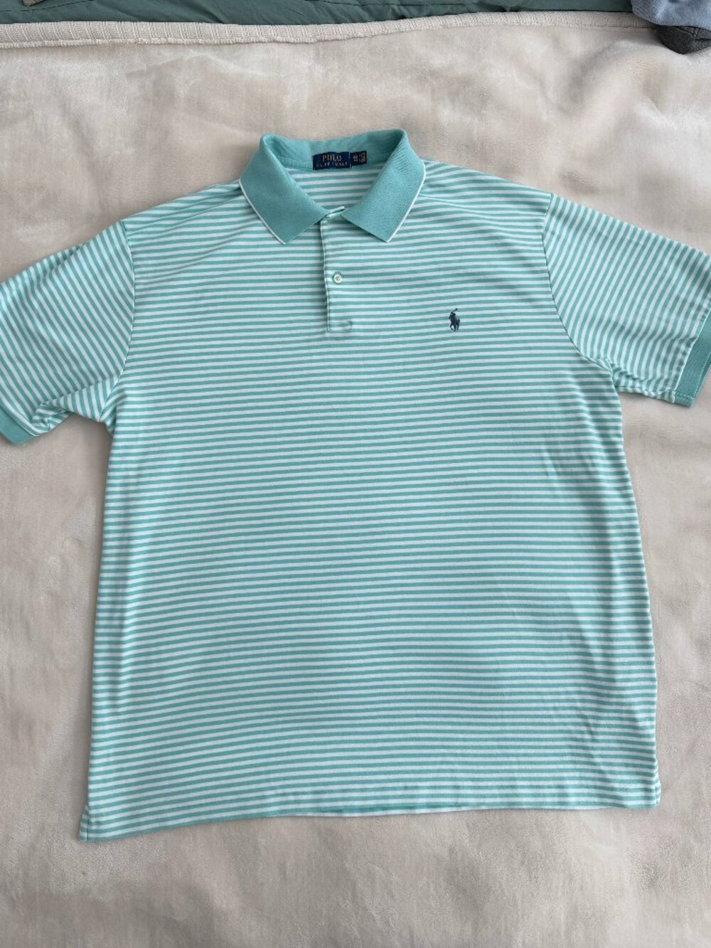 Polo Ralph Lauren Mens XLT Aqua White Striped Polo Shirt Pony Logo Preppy Golf